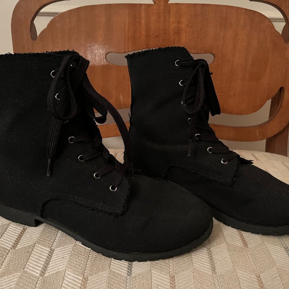 Dirty Laundry Raw Edge Hem Black Canvas Ankle Boots/Booties